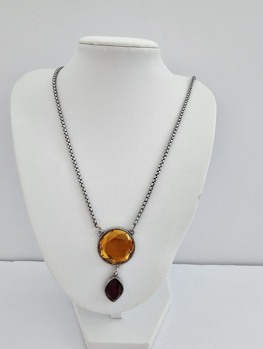 LOGO by Lori Goldstein Silver Tone Long Pendant Necklace - Amber & Burgundy